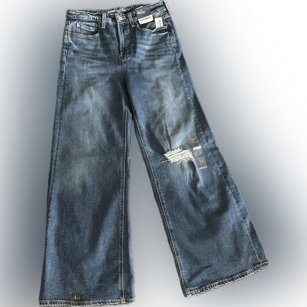 Old Navy Jeans | Old Navy Extra High-Rise Wide-Leg Ripped Knee